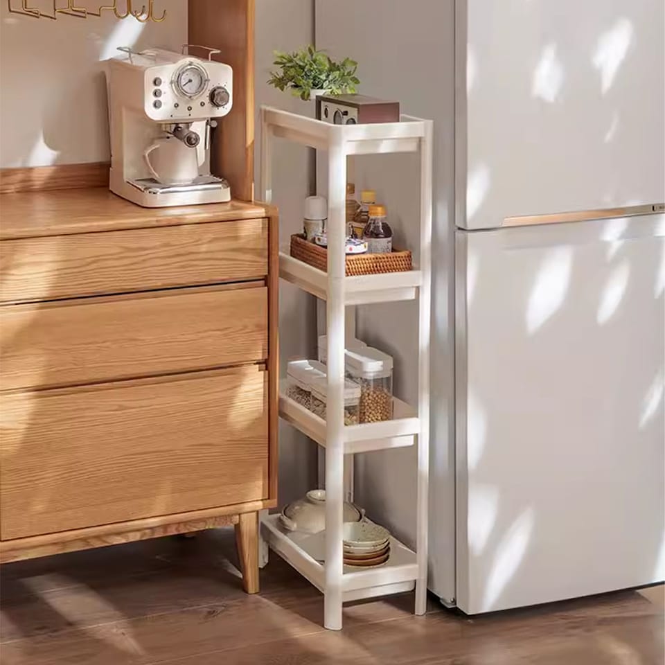 image 1 of Living and Home 4-Tier Multifunction Plastic Storage Rack for Kitchen or Bathroom | White | 4 Tier