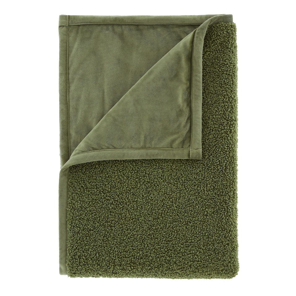 image 1 of Catherine Lansfield So Soft Velvet Boucle Blanket Throw | Green | Olive Green