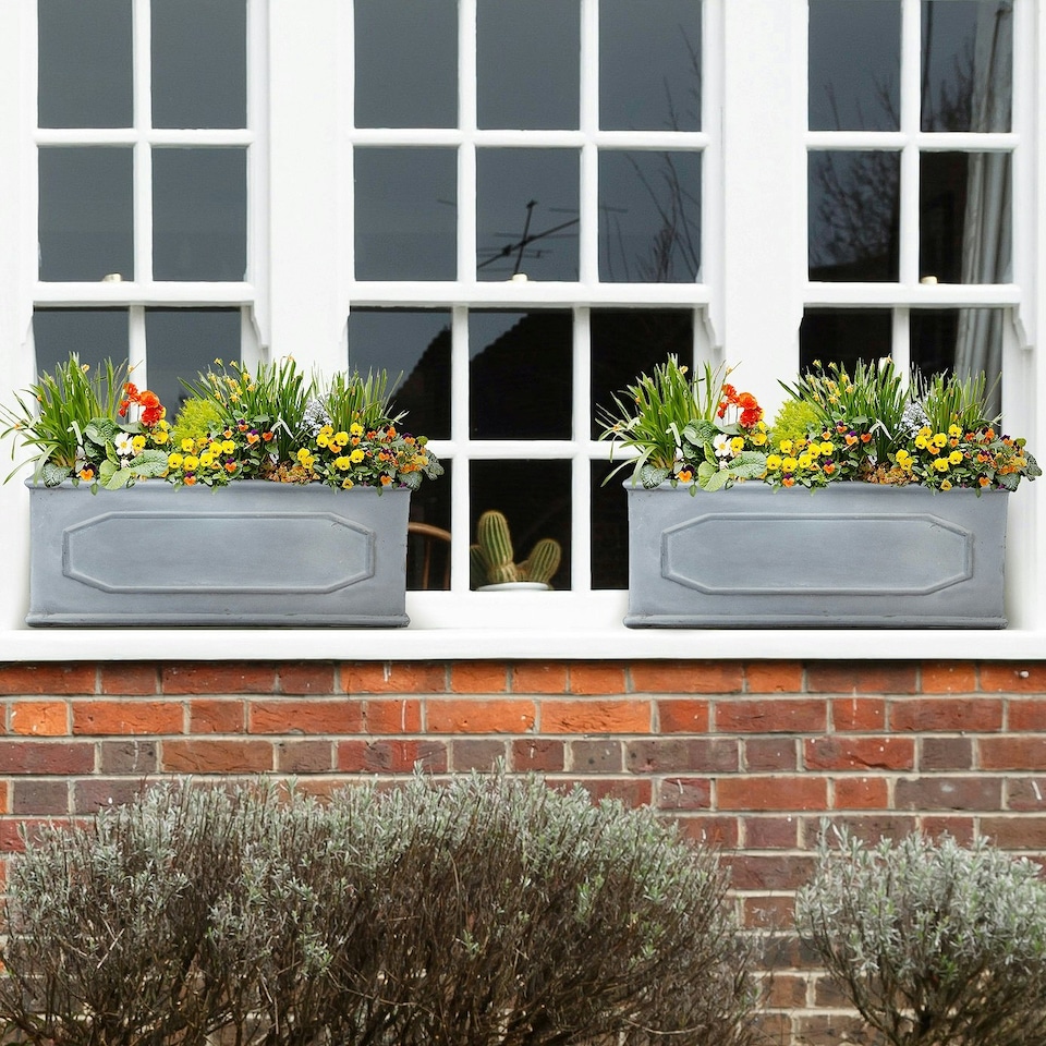 image 1 of Window Box Faux Lead Chelsea Trough Light Stone Garden Planter W22 H22 L60 cm, 29 ltrs Cap.