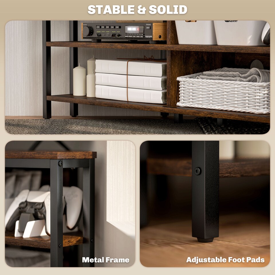 image 1 of HOMCOM Corner TV Stand Cabinet, TV Unit for TVs up to 50 , TV Cabinet with Storage Shelves and Cable Holes for Living Room, Bedroom, Rustic Brown