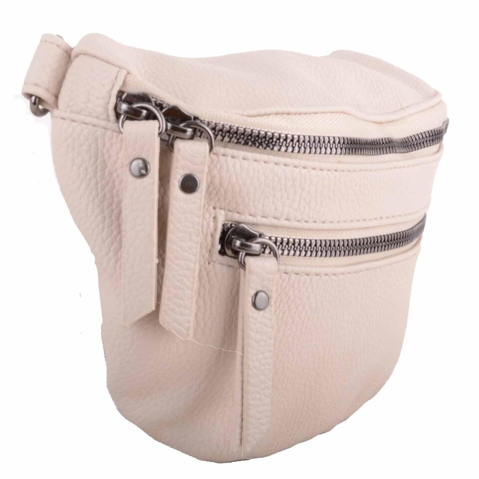 image 1 of Lorenz Womens Grained PU Leather Bumbag Waist Clutch Bag with Detachable Strap | Cream | Beige