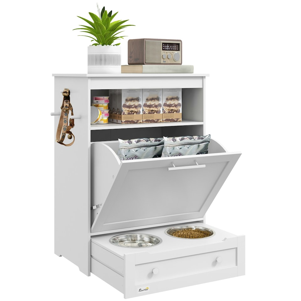 image 1 of PawHut Pet Feeder Station, Dog Cat Food Storage Feeding Station, Food Cabinet