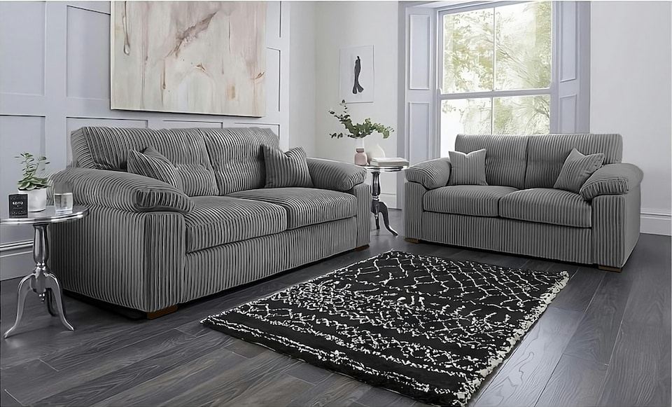 image 1 of Collingdale Grey Jumbo Cord Upholstered 3 + 2 Sofa Set Grey | Grey | 2
