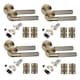 image 1 of Golden Grace 4 Set Straight T-Bar Linear Door Handles in Antique Brass Finish with Tubular Latch and 1 Pair of 3" Ball Bearing Hinges | Bronze | 4 Set