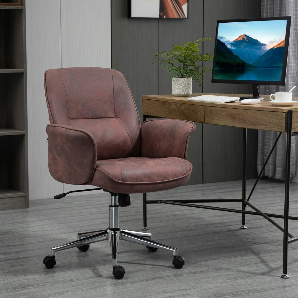 image 1 of Vinsetto Home Office Chair Microfibre Swivel Chair for Home Study, Red