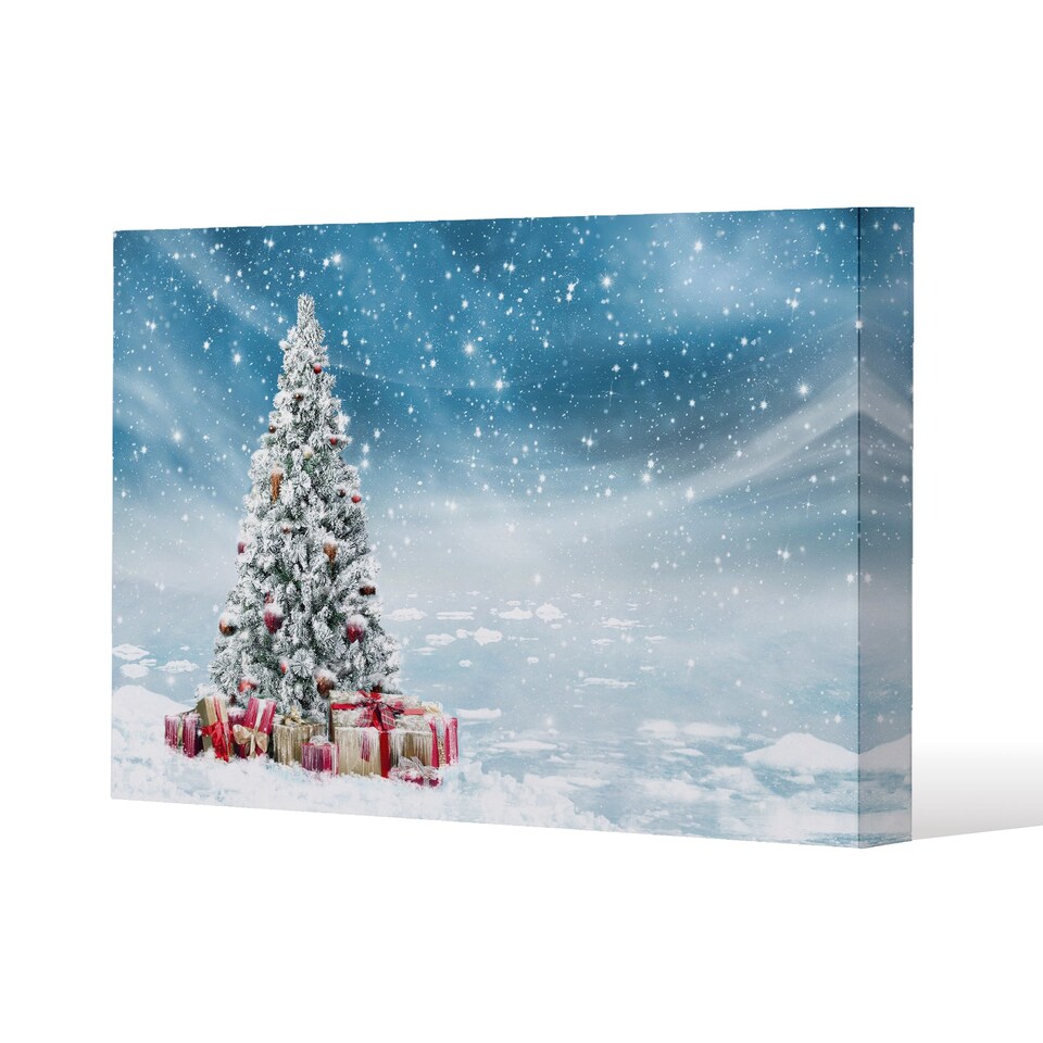 Beautiful decorated snowed in christmas tree (canvas) / 31 x 41 x 4cm | Multi