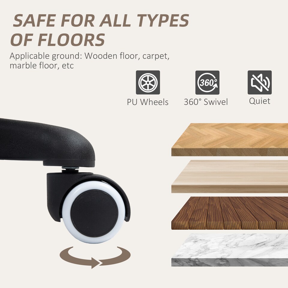 image 1 of Vinsetto Microfiber Office Chair, Desk Chair, Makeup Vanity Chair with Massage Lumbar Pillow and Rolling Wheels for Bedroom and Home, Grey