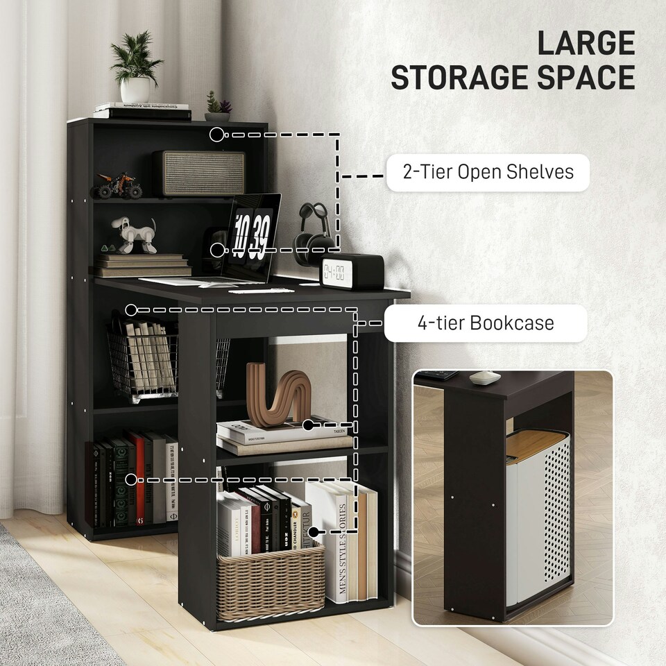 image 1 of HOMCOM 120cm Computer Desk Bookshelf Writing Table 6 Shelves Black