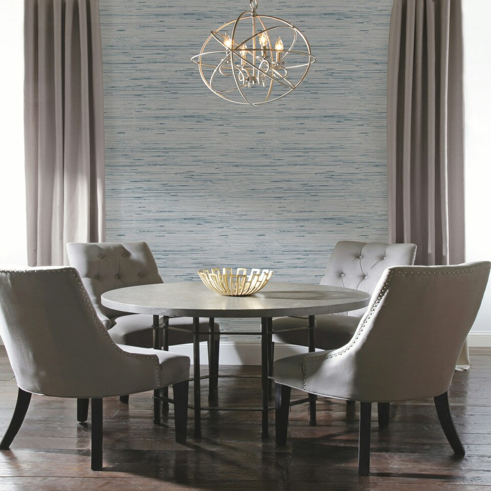 image 1 of York Premium Y6201603 Lustrous Grasscloth Wallpaper, Blue & Gold Multi