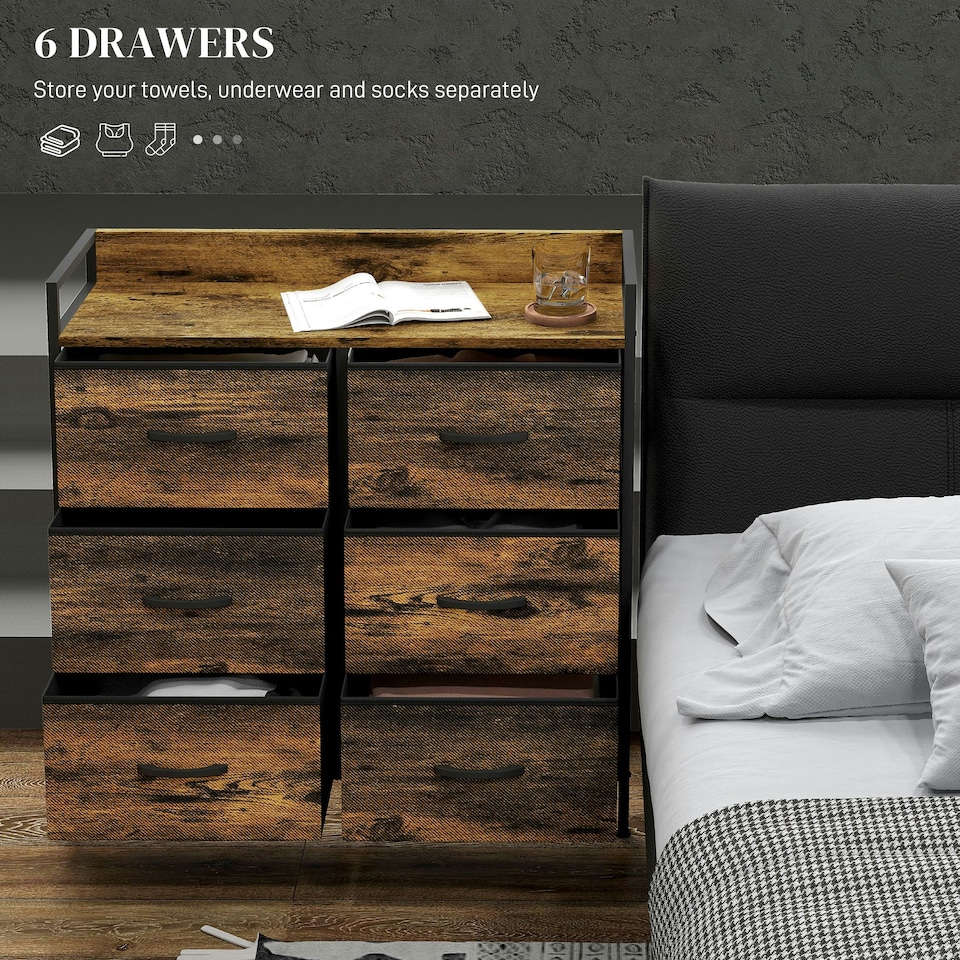 image 1 of HOMCOM Bedroom Chest of Drawers 6 Drawer Dresser w/ Shelf