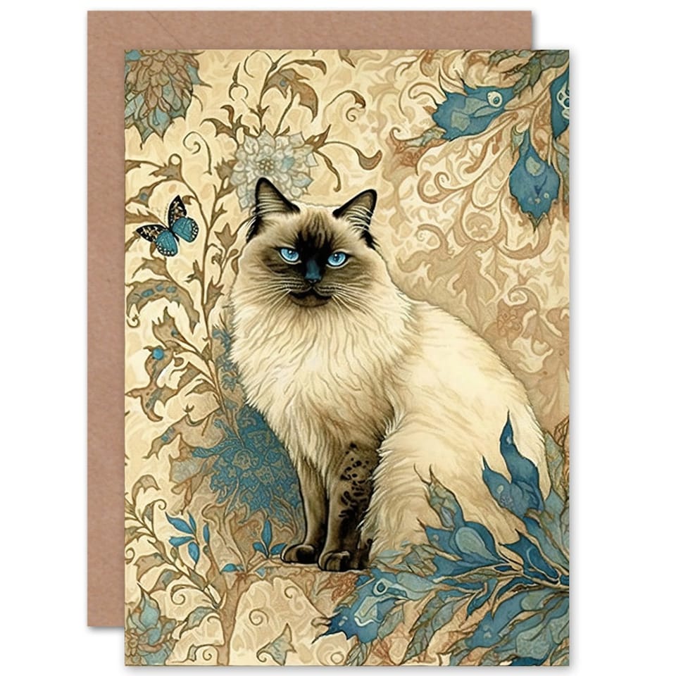 image 1 of Cat Lover Blue Point Ragdoll Garden Plants Art Nouveau Greeting Card
