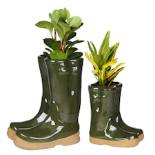 Set of 2 Small and Large Dark Green Wellington Indoor Outdoor Garden Planter | Green | Green