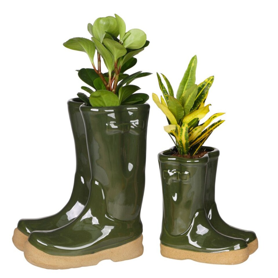 image 1 of Set of 2 Small and Large Dark Green Wellington Indoor Outdoor Garden Planter | Green | Green