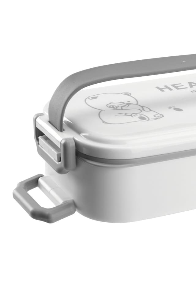 image 1 of Living and Home Stackable Bento Lunch Box with Handle 2 Layer, White, 1900ml