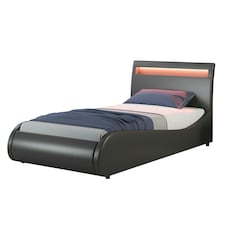 Orion LED Lights Headboard Gaming Style Black Faux Leather Bed Frame (Single) | Black | Black | Single
