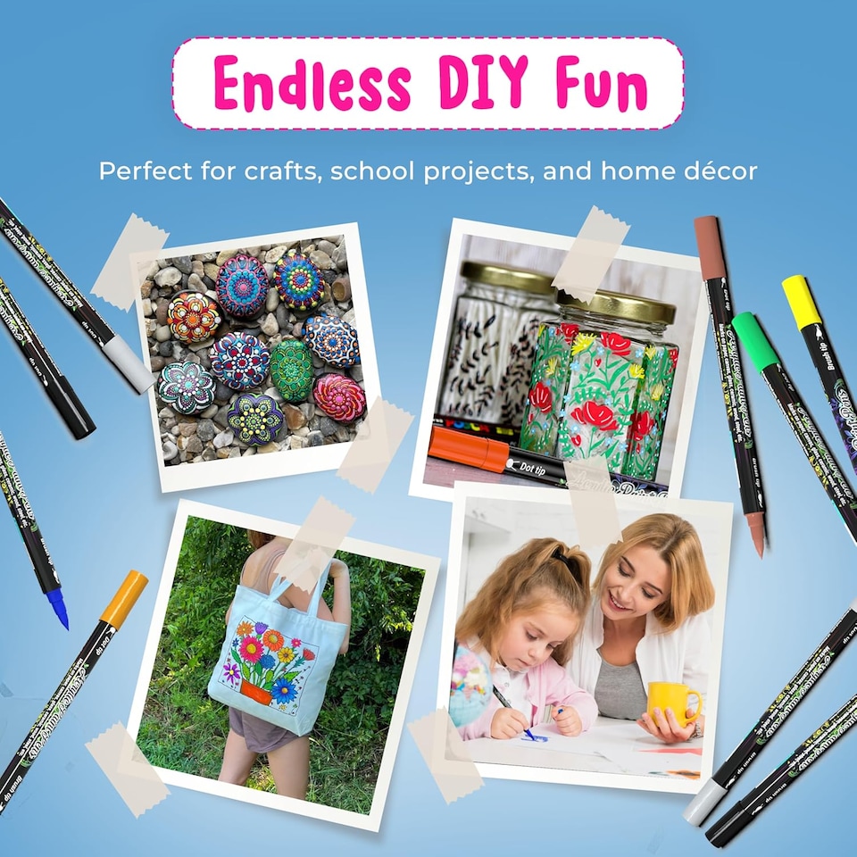 image 1 of Desire Deluxe Acrylic Paint Pens for Rock Painting, Stone, Ceramic, Glass, Wood, Canvas – Set of 26 Non Toxic Water Based Markers - Great Artists Painting Supplies