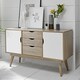image 2 of Scandi 2 Door 3 Drawer Oak Sideboard - MDF - L45 x W125 x H77 cm - White Brown
