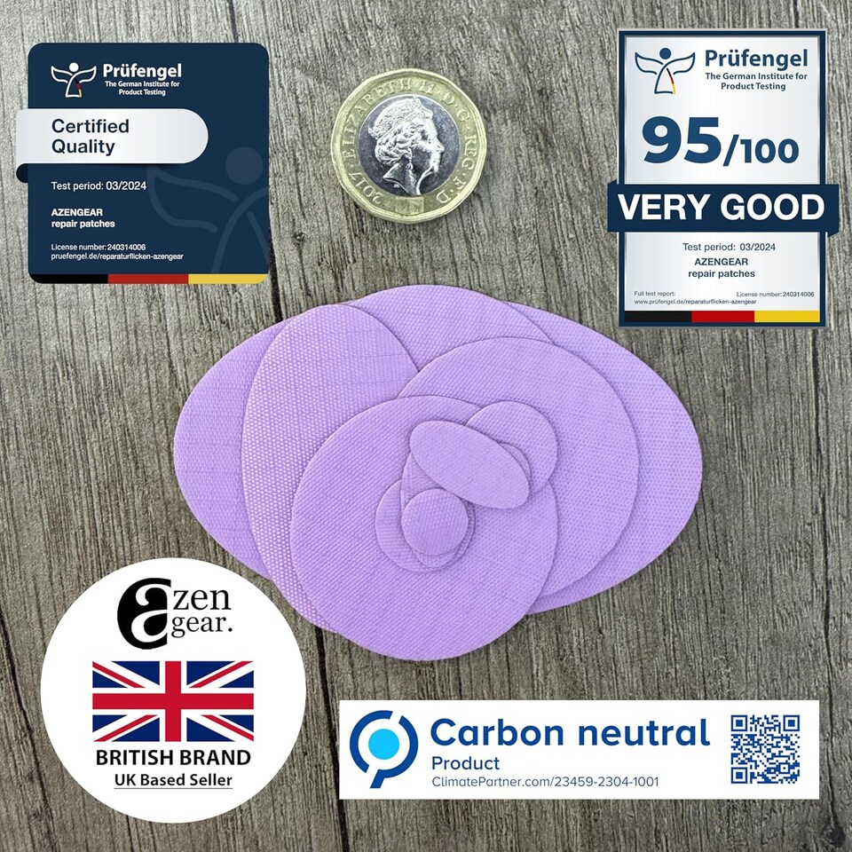 image 1 of aZengear Repair Patches for Jackets, Tent, Shoe, Gear - Waterproof, Self-Adhesive, Tear-Cold-Heat-Resistant (11 Pieces, Lilac)