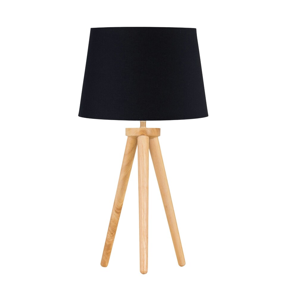 image 1 of Set of 2 Light Oak Table Lamp or Bedside Lights with Black Shades Brown | Black