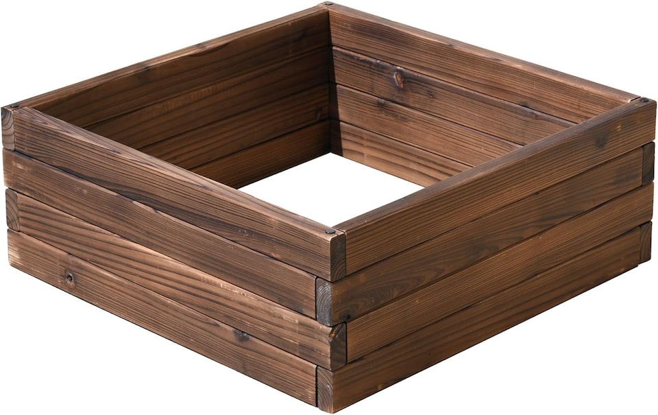 image 1 of Wooden Raised Garden Planter Treated Fir Wood Outdoor Flower Trough Herb Vegetable Bed (Small 60x60cm) | Brown