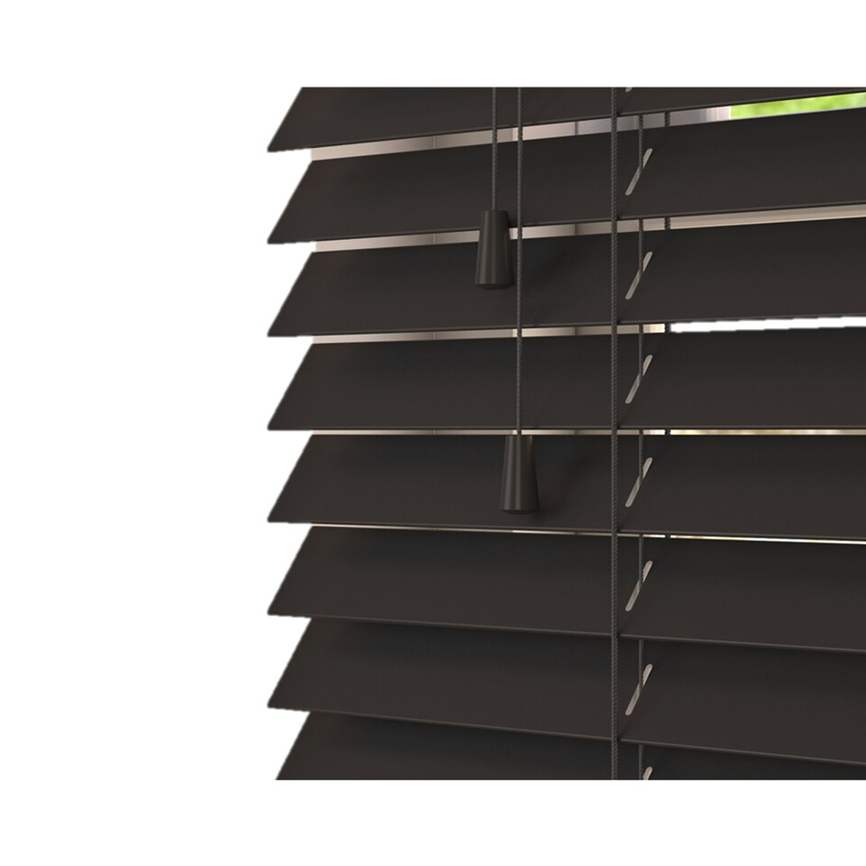 image 1 of 130cm Onyx Smooth Finish Faux Wood Venetian Blinds with Strings (120cm Drop) | Black | Black