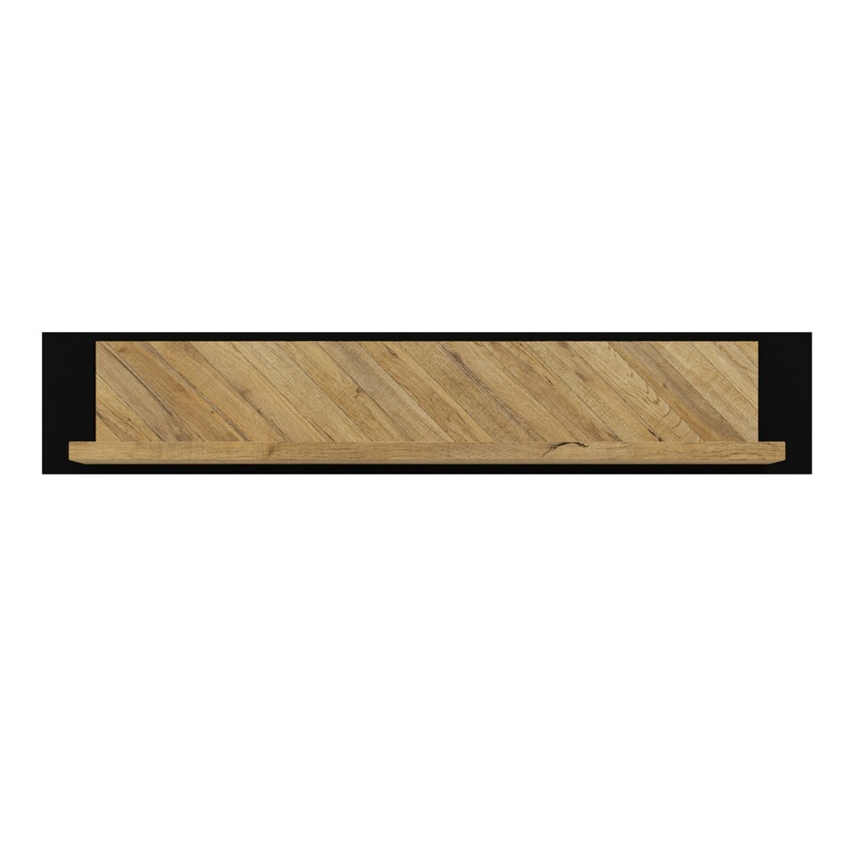 image 1 of Nikomedes Wall Shelf 140cm in Spica Oak/Matt Black/Bartex Oak