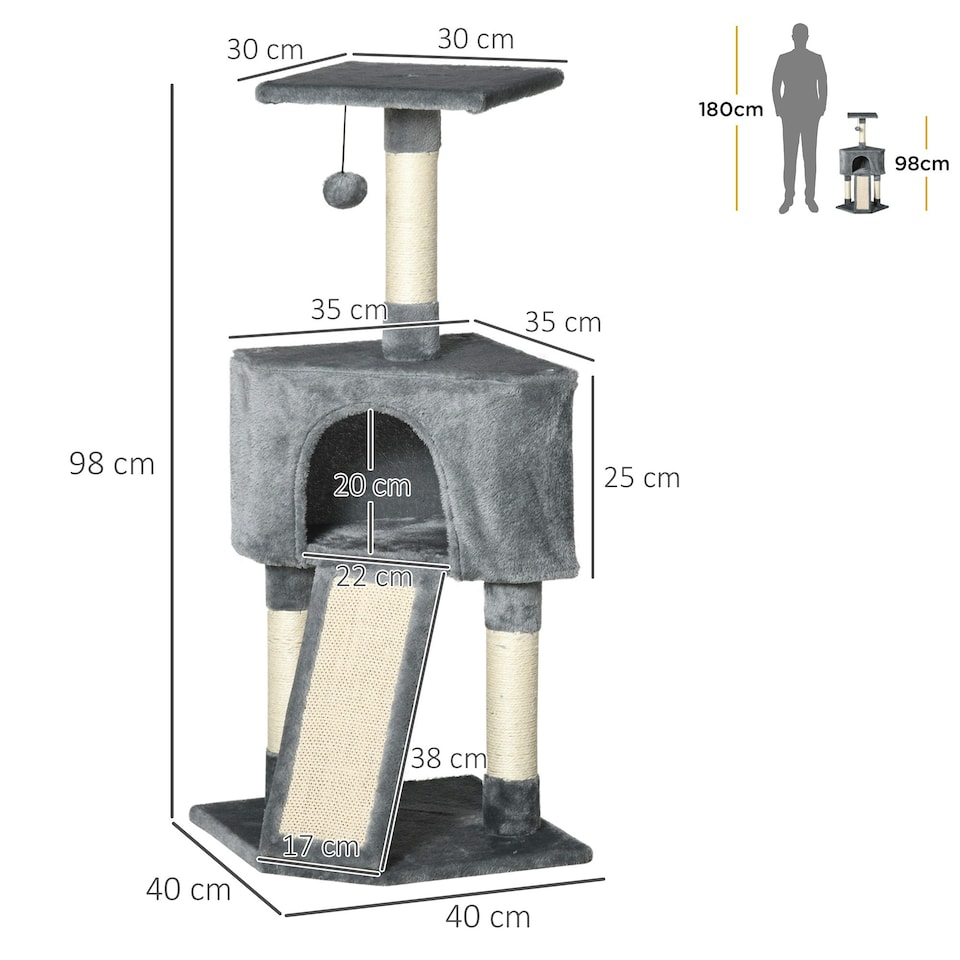 image 1 of PawHut Kitten Tower Corner Cat Tree w/Scratching Post House Ladder Toy Grey