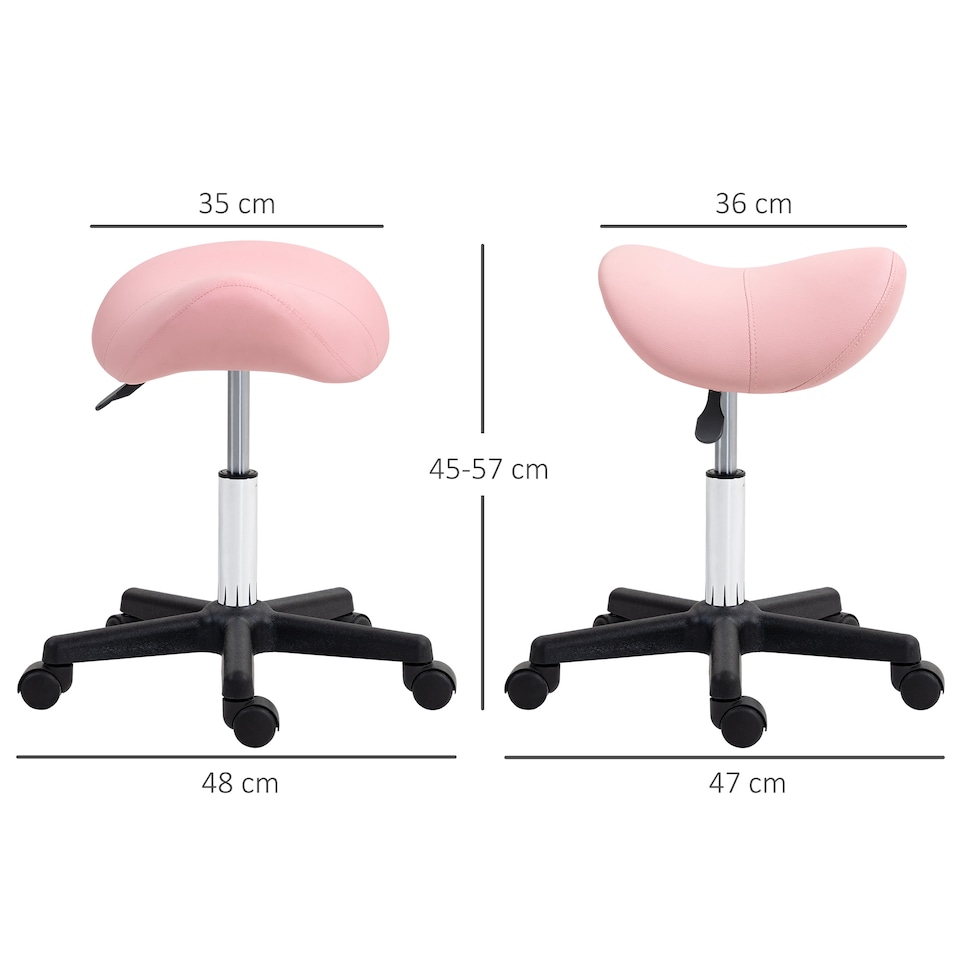 image 1 of HOMCOM Saddle Stool, PU Leather Adjustable Rolling Salon Chair with Steel Frame for Massage, Spa, Beauty and Tattoo, Pink | Pink | 1