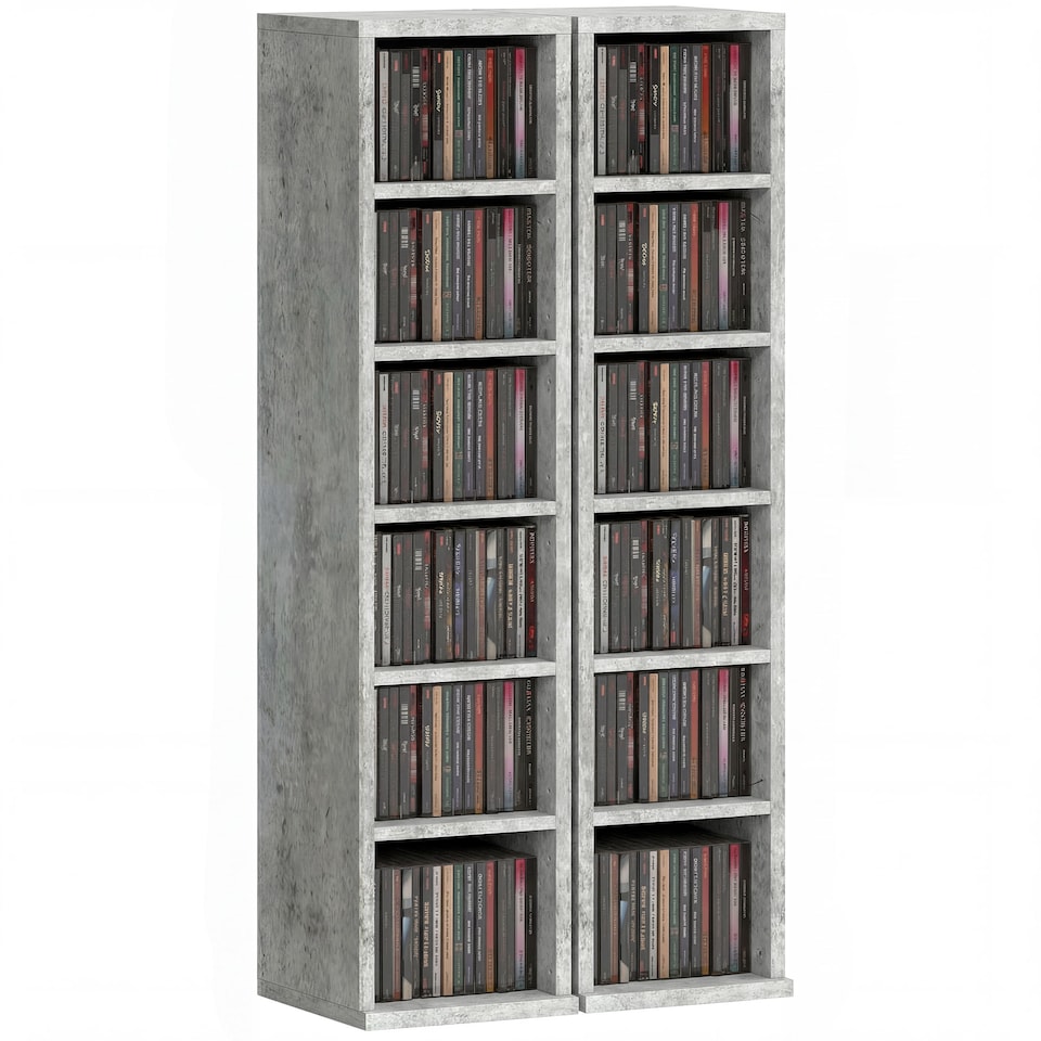 image 1 of HOMCOM Set of 2 CD Storage Units DVD Shelf with Adjustable Shelves | Grey | Cement grey | 21W x 22.5D x 88.5H cm