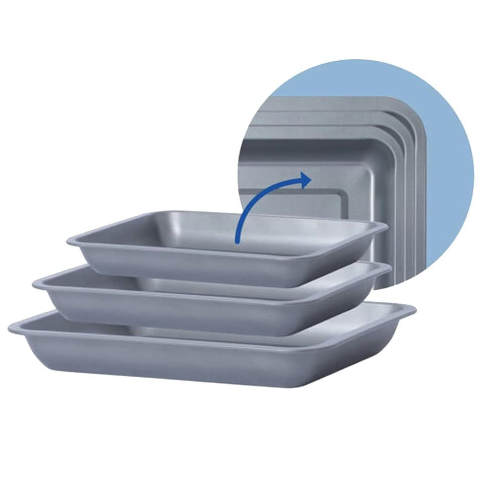 image 1 of Set of 3 (1 x 35, 1 x 31 & 1 x 28cm) Stackable Roasting Trays N/A