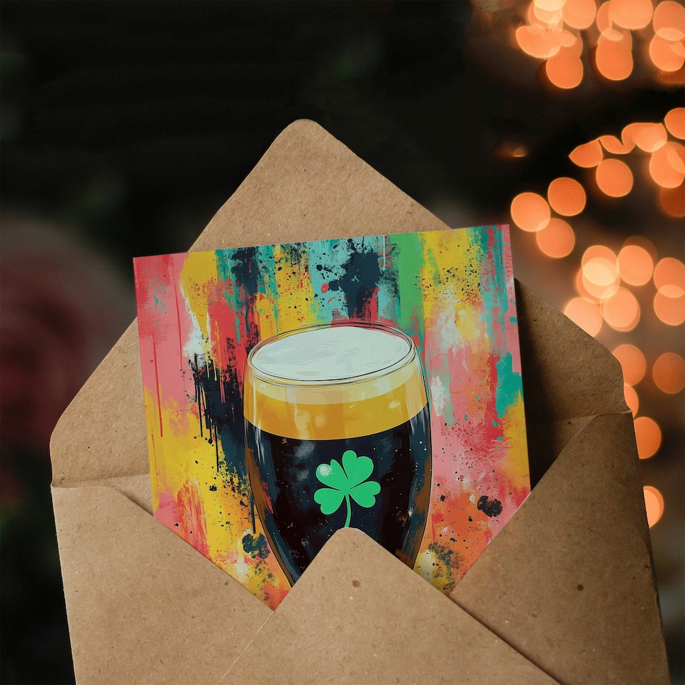 image 1 of St. Patrick's Day Card Lucky Shamrock Pint Stout Blank Greeting Card