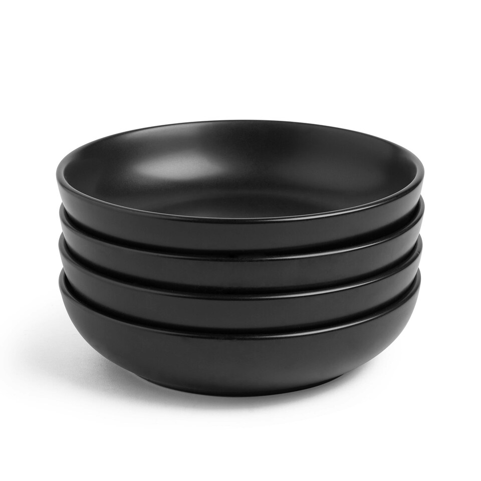 image 1 of VonShef Matte Black Pasta Bowl set, 4 Dishwasher & Microwave Safe Bowls