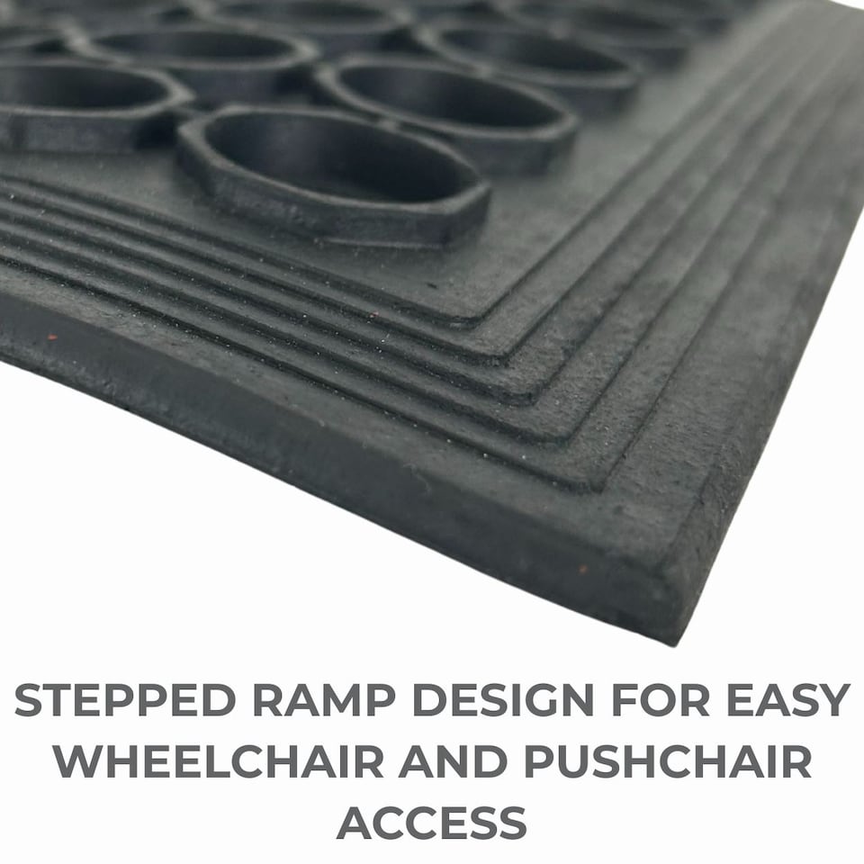 image 1 of Rubber Door Mat - 1.2m x 0.8m - Non-Trip Ramp Edge - Heavy Duty - Non Slip - Wheelchair & Pushchair Friendly