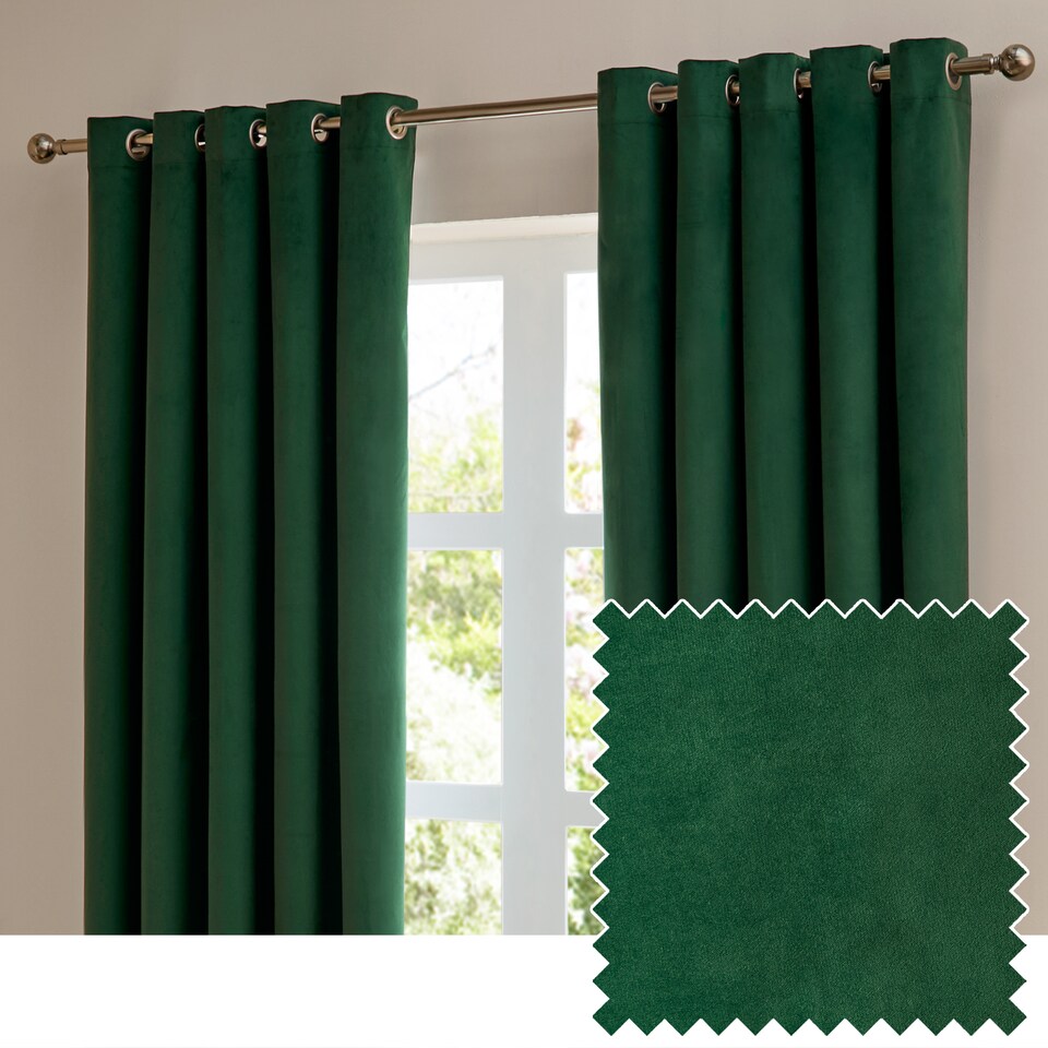 image 1 of furn. The Ultimate Velvet Blackout Eyelet Curtain Pair Emerald (W)168cmx (D)229cm | Green | Emerald | One Size