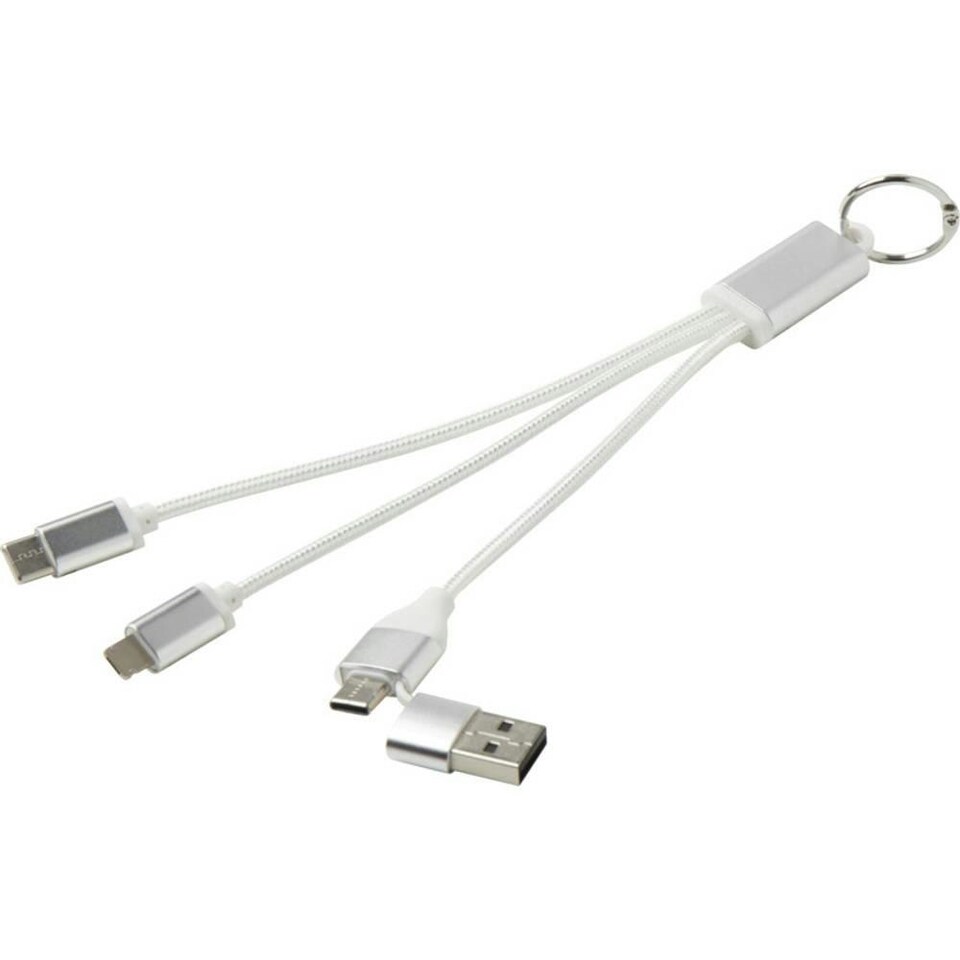 image 1 of 4 in 1 Recycled Aluminium Keyring Charging Cable - Silver - One Size