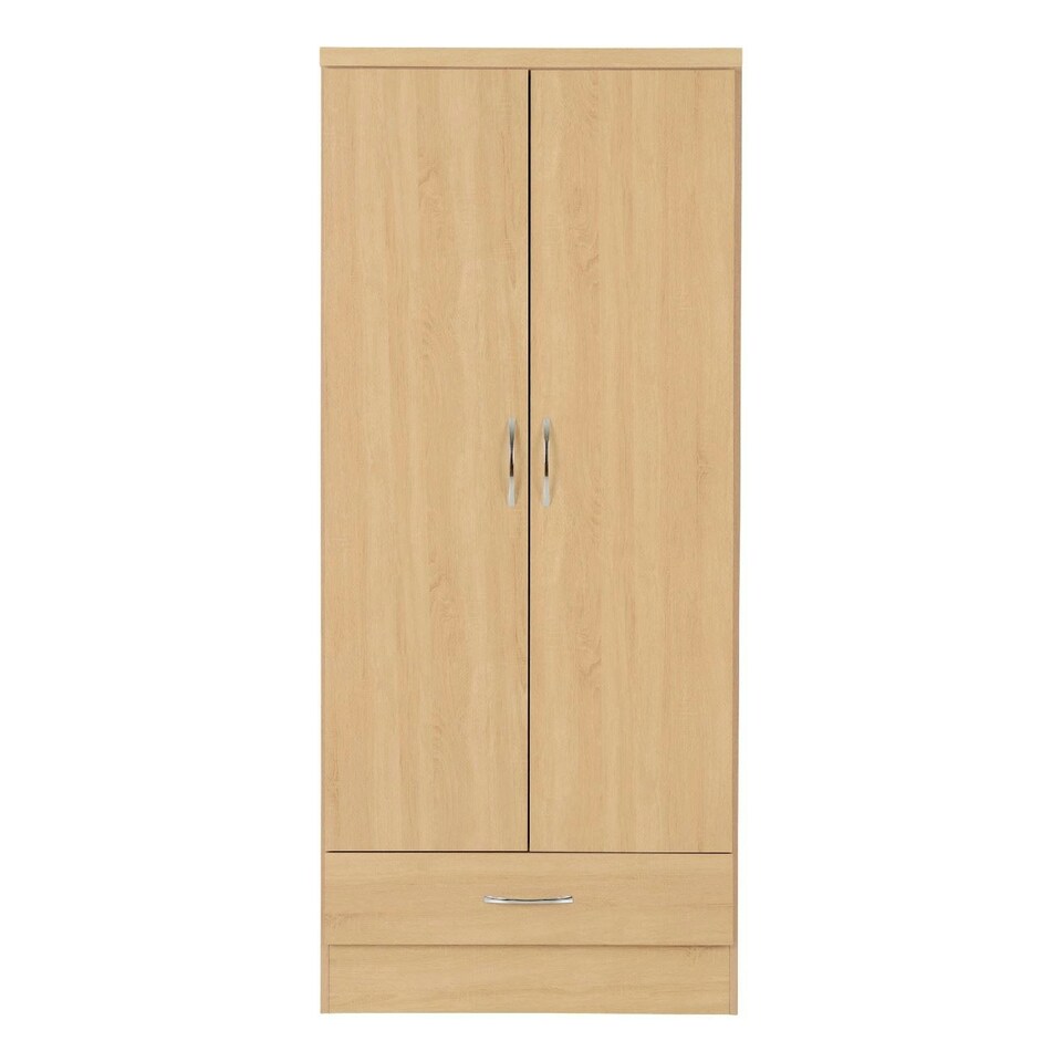 image 1 of Nevada 2 Door 1 Drawer Wardrobe - L52 x W78 x H182.5 cm - Sonoma Oak Effect | Brown | Sonoma Oak