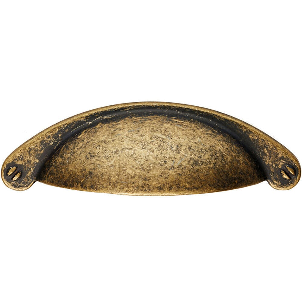 Loops Traditional Cup Pull Handle 104 x 26mm 64mm Fixing Centres Antique Brass in Metallics