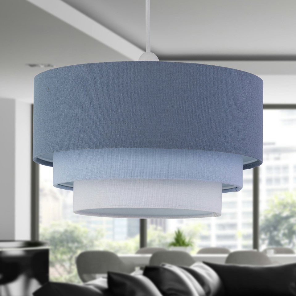 image 1 of Gabi - Blue Ombre Linen 3 Tier Ceiling Light Shade Blue