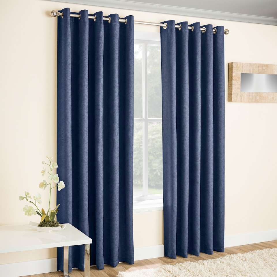 image 1 of Enhanced Living Vogue Navy 90 x 90 inch (229x229cm) Eyelet Thermal Noise reducing Dim Out Curtains (PAIR)