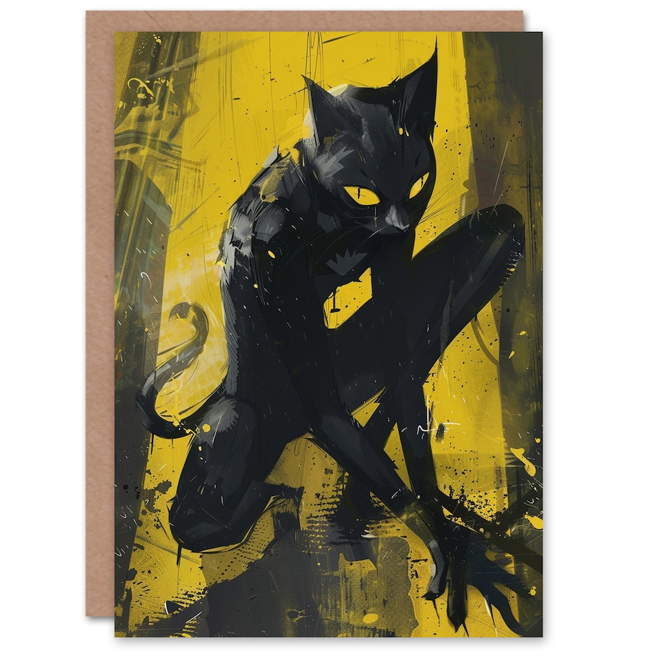 image 1 of Werecat Portrait Art Black Cat Lover Halloween Card