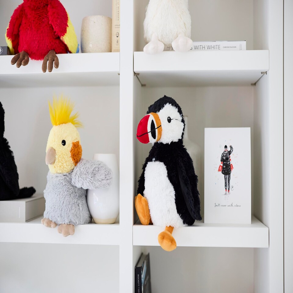 image 1 of Warmies Puffin Plush , Large Size, Fully Microwave Safe and Weighted Cuddly for Anxiety, Cool in The Freezer or Heat in The Microwave, Soft Heat Cushion