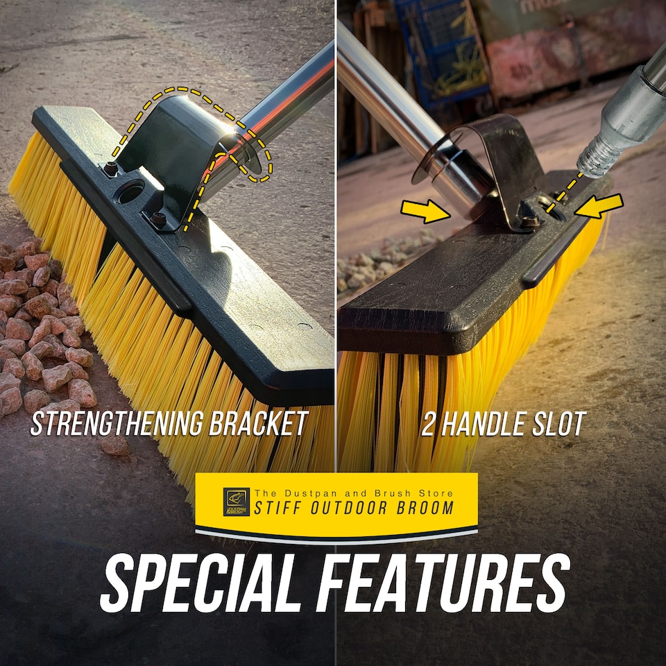 image 1 of Heavy Duty Garden Brush Outdoor Sweeping Broom 16" Wide with Metal Handle