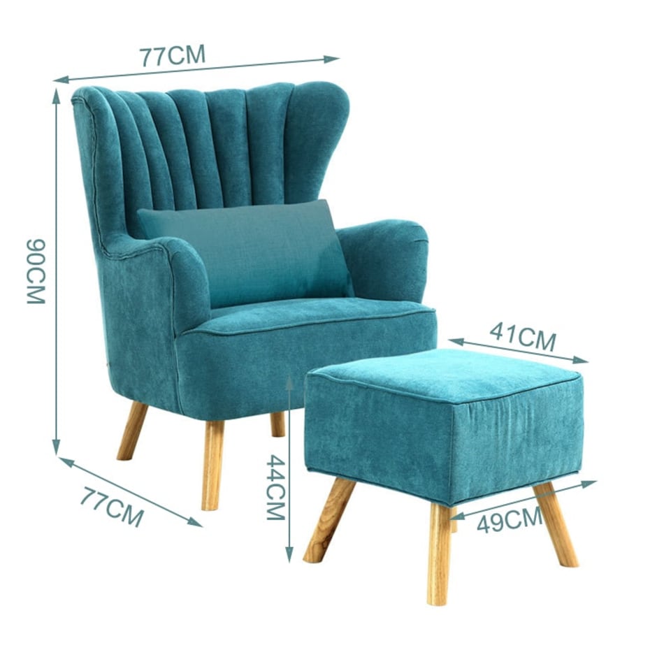 image 1 of Living and Home Faux Wool Upholstered Armchair and Footstool - Blue