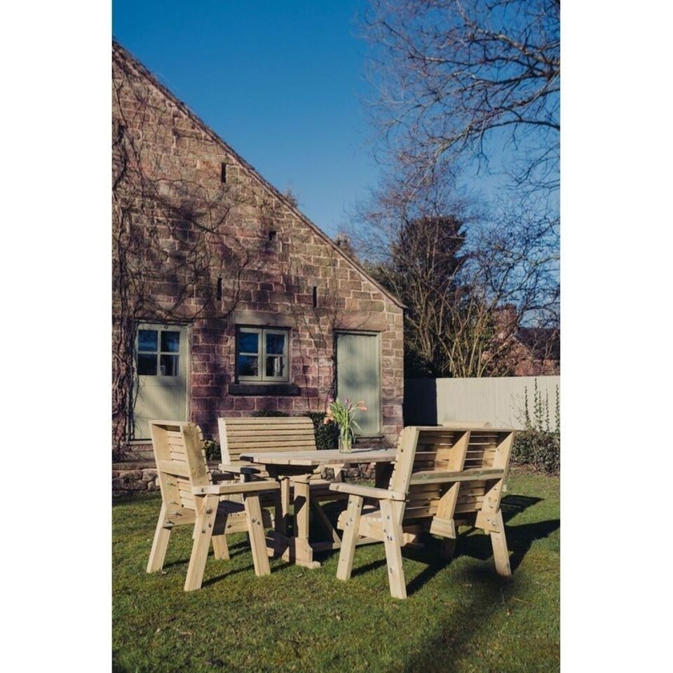image 1 of Ergo Table Set - Sits 8 Wooden Garden Dining Furniture Incl. 2 Bench & 2 Chair - L240 x W140 x H105 cm - Minimal Assembly Required