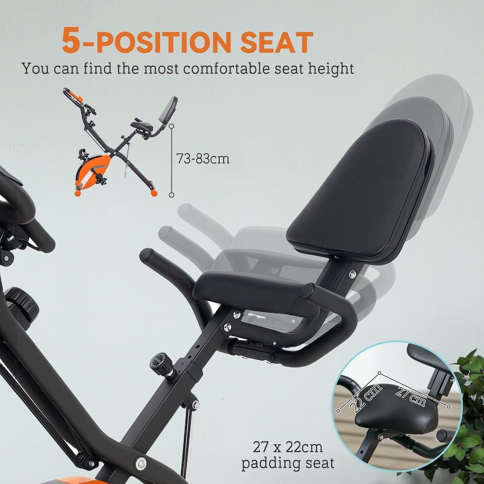 image 1 of SPORTNOW Folding Exercise Bike with Arm Bands and Hand Pulse Sensor, Orange