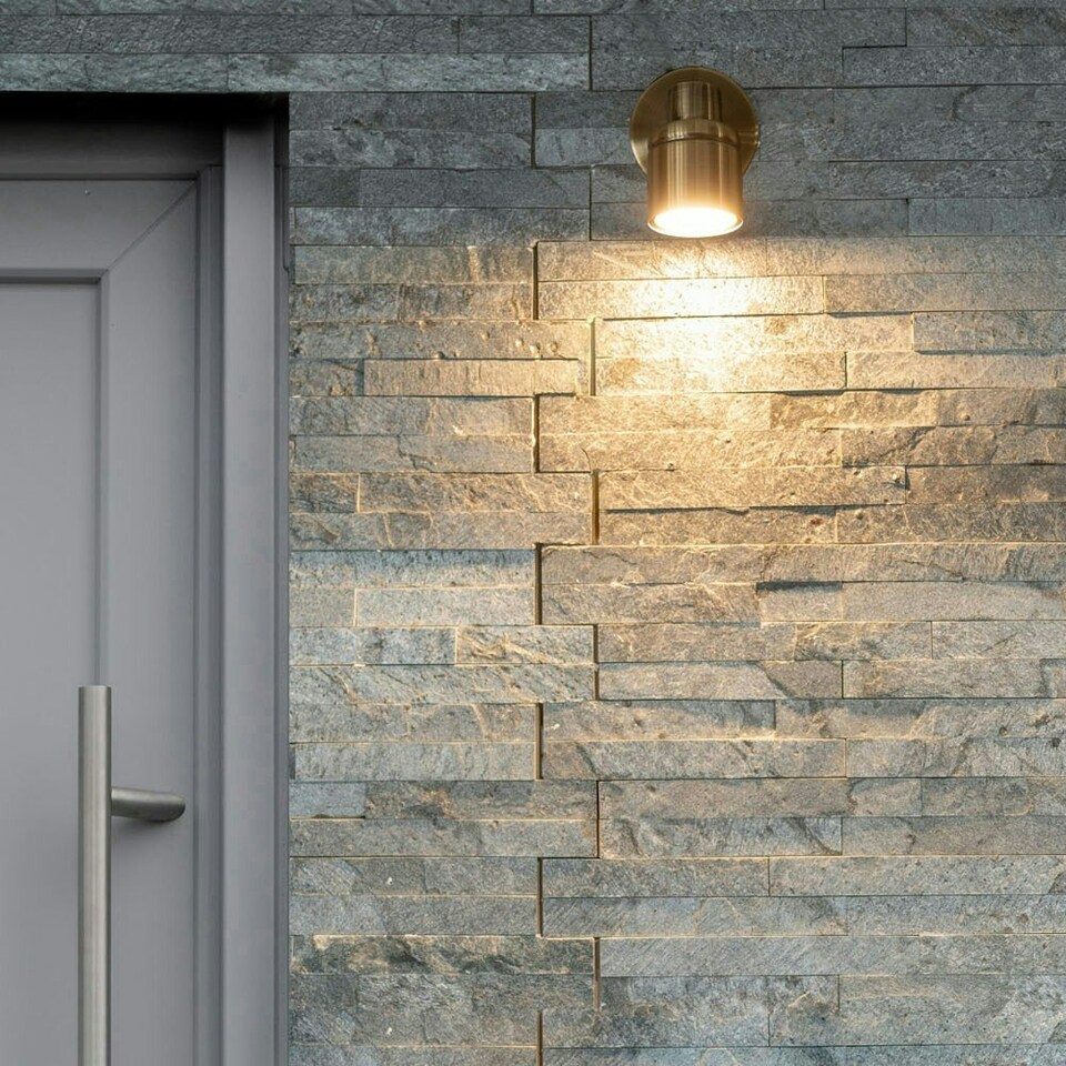 image 1 of ValueLights Benton Antique Brass IP44 Adjustable Wall Light & Bulb Gold