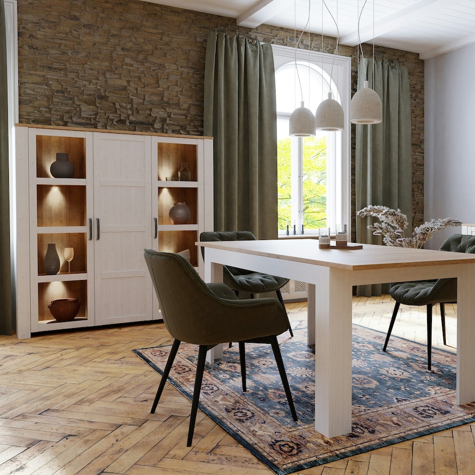 image 1 of Bohol Large Display Cabinet inc. 4x LED Lights in Riviera Oak/White