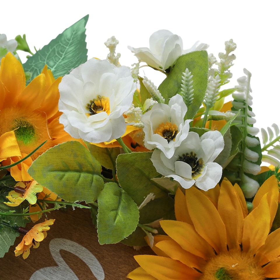 image 1 of Living and Home Artificial Sunflower Wreath - Round Hanging Decoration