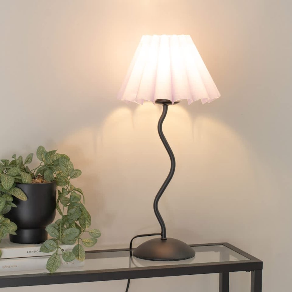 image 1 of ValueLights Wiggle Black Metal Table Lamp Lilac Scallop Taper Shade