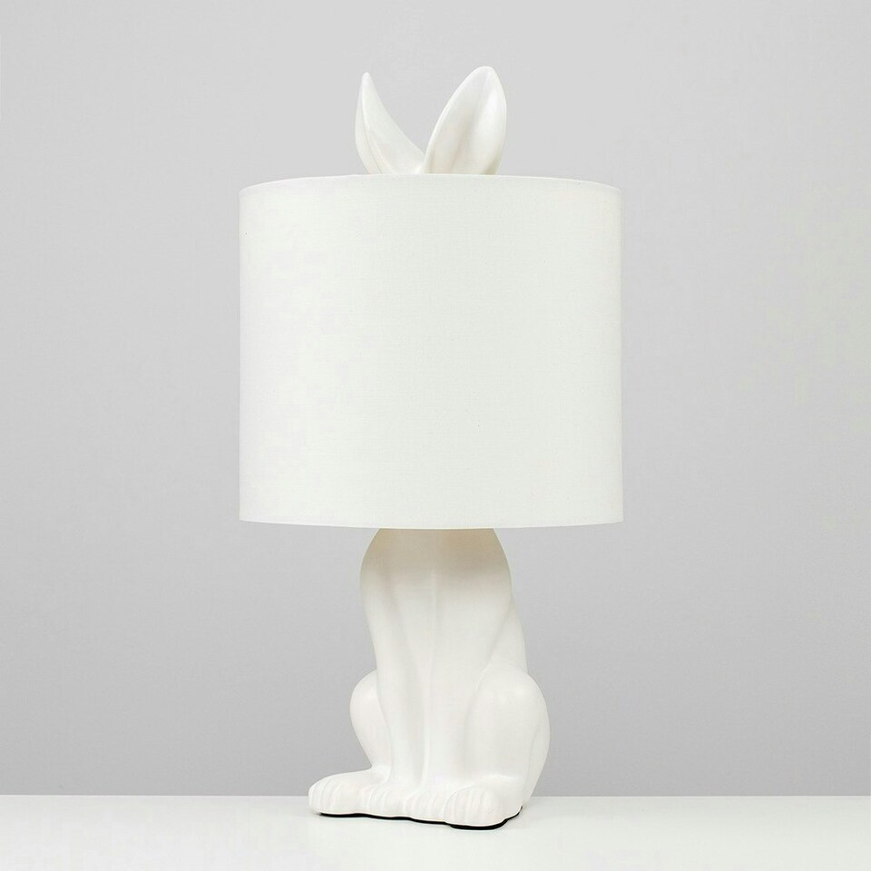 image 1 of ValueLights Lepus Modern White Ceramic Rabbit/Hare Table Lamp with White Shade - Includes LED Golfball Bulb In Warm White White